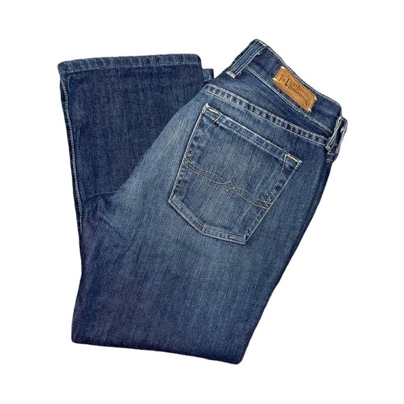 Lucky Brand Classic Rider Crop Dark Wash Distressed Jeans Womens 2 26 23 - Picture 1 of 8